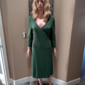 Sutton Studio Forest Green 3/4 Sleeve Wrap Midi Dress